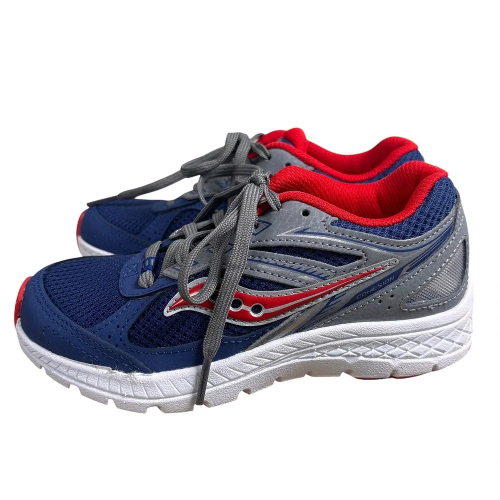 Saucony Cohesion Kids Blue Grey Red Athletic Running Shoes SK265553 Size 13M
